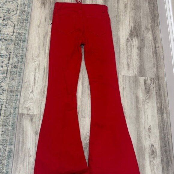 Edikted Red Lace-Up Flare Jeans FIRE ENGINE SIZE MEDIUM - Picture 10 of 10